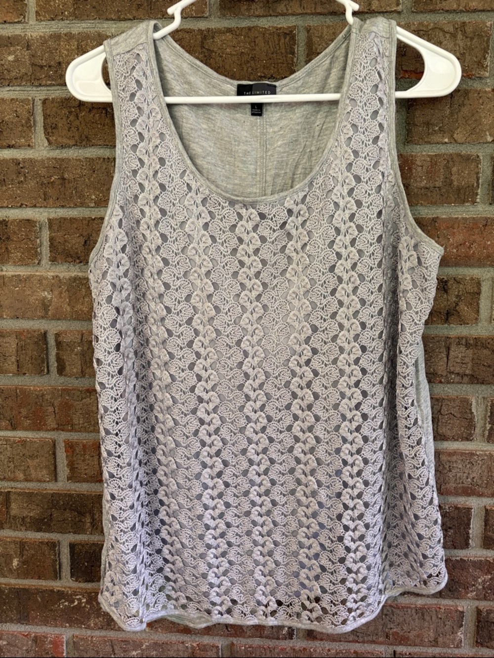 The Limited Gray Crochet Scoop Sleeveless Tank Top